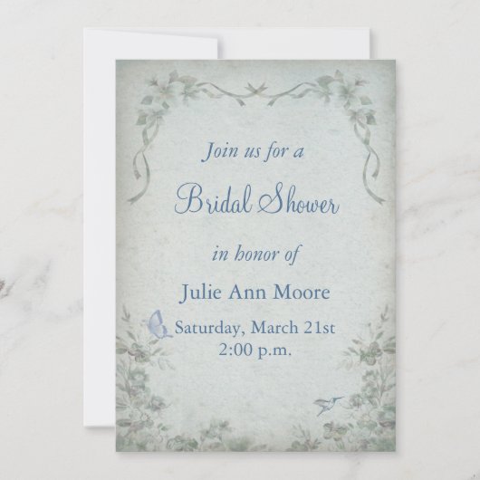 Invitation Fête des mariées vintage Floral Bleu (Devant)