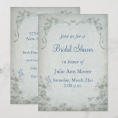 Invitation Fête des mariées vintage Floral Bleu (Devant / Derrière)
