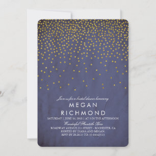 Invitation Fête des mariées vintage Gold Confetti Marine