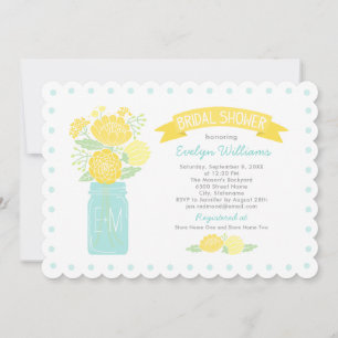 Invitation Fête des mariées vintage Jaune Floral Mason Jar Aq