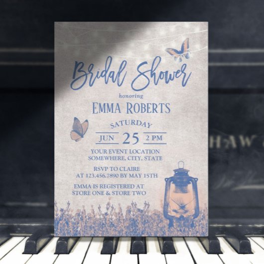 Invitation Fête des mariées vintage lanterne papillon & fleur