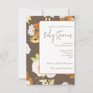 Invitation Fête des mariées vintage orange et Brown florale