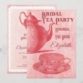 Invitation Fête des mariées vintage Pink Tea Party (Devant / Derrière)