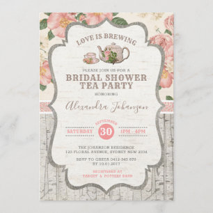 Invitation Fête des mariées vintage Tea Party Dusty rose Flor