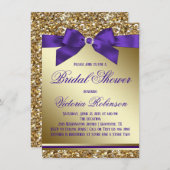 Invitation Fête des mariées violet et or (Devant / Derrière)