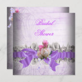 Invitation Fête des mariées violet rose Garçon dentelle blanc (Devant / Derrière)