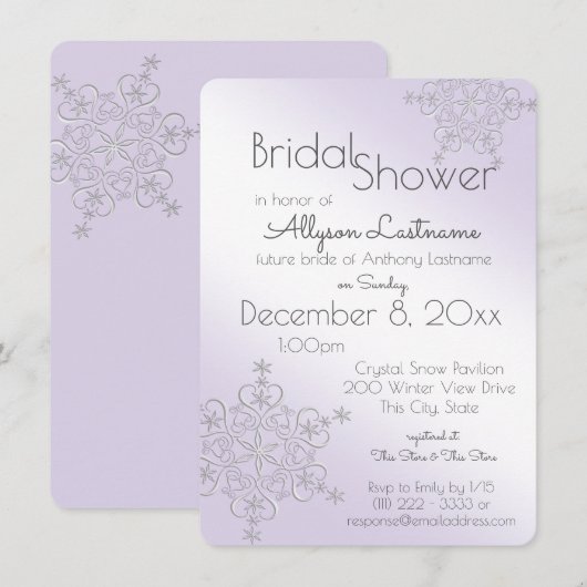 Invitation Fête des mariées Violet Snowflake (Devant / Derrière)