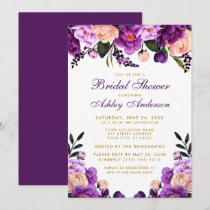 Invitation Fête des mariées violet violet Floral or Invitatio