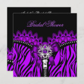 Invitation Fête des mariées violette dentelle noire (Devant / Derrière)