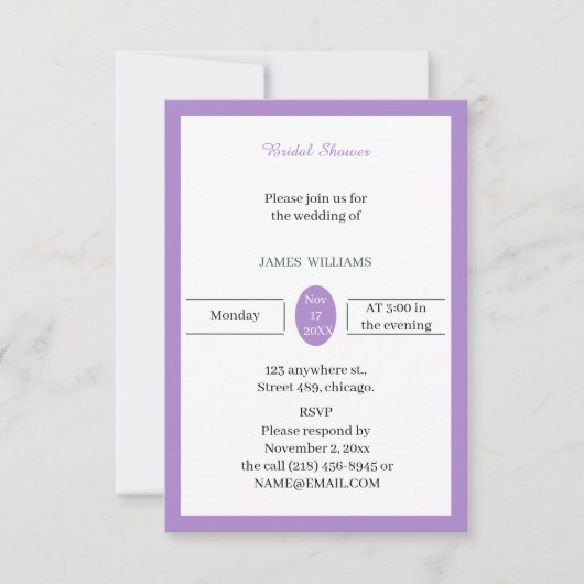 Invitation Fête des mariées violette simple (Devant)