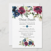 Invitation Fête des mariées virtuelle Bordo et Navy Watercolo (Devant)