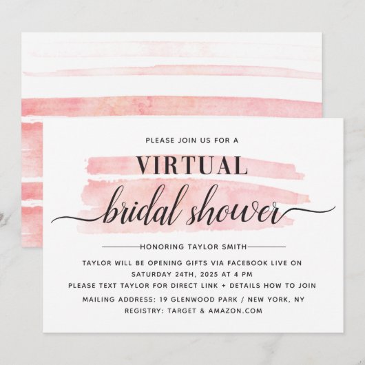 Invitation Fête des mariées virtuelle de contacte aquarelle (Devant / Derrière)