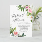 Invitation Fête des mariées virtuelle douce rose florale (Debout devant)