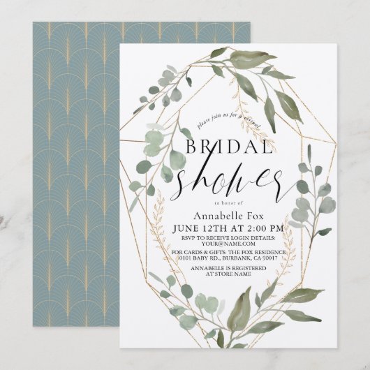Invitation Fête des mariées virtuelle Eucalyptus Géométrique  (Devant / Derrière)