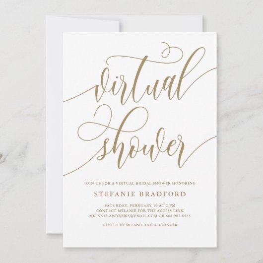 Invitation Fête des mariées virtuelle Gold Pretty Script (Devant)