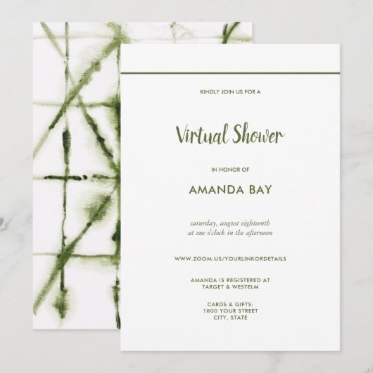 Invitation Fête des mariées virtuelle Shibori Watercolor mode (Devant / Derrière)