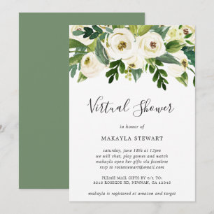 Invitation Fête des mariées virtuelle Végétation florale blan