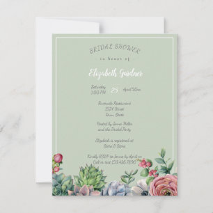 Invitation Fête des mariées Watercolo rose bleu vert Succulen