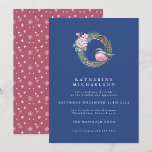 Invitation FÊTE DES MARIÉES   Watercolor Winter Sparrow Wreat