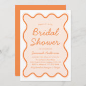 Invitation Fête des mariées Wavy Moderne Curvy Retro Peach Fu (Devant / Derrière)