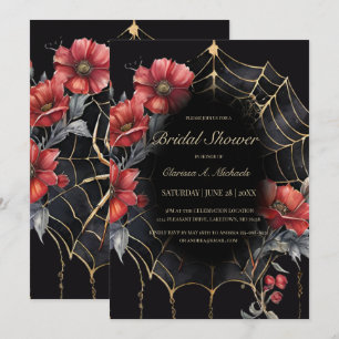 Invitation Fête des mariées Web gothique rouge et or Floral S