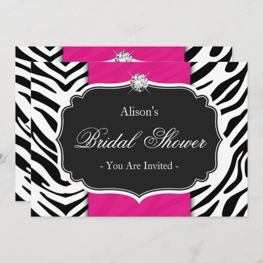 Invitation Fête des mariées Wedding shower Zebra Imprimer ros (Devant / Derrière)