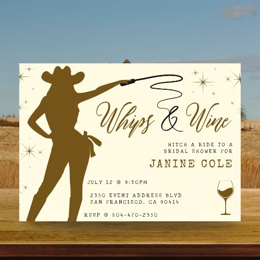 Invitation Fête des mariées Whiks & Wine Cowgirl