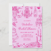 Invitation Fête des mariées Whimsical à main rose chaude (Devant)