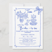 Invitation Fête des mariées Whimsical Blue Main Draa Tea Part (Devant)