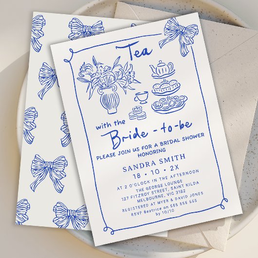 Invitation Fête des mariées Whimsical Blue Main Draa Tea Part