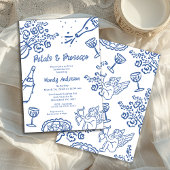 Invitation Fête des mariées Whimsical Drake Blue Petal Prosec