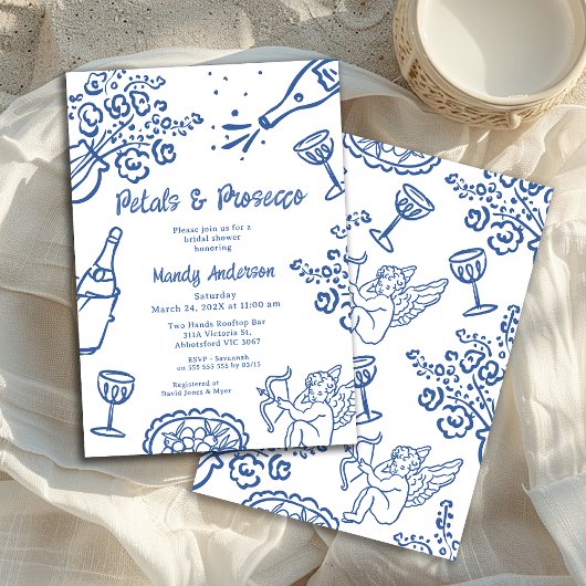 Invitation Fête des mariées Whimsical Drake Blue Petal Prosec