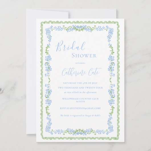 Invitation Fête des mariées Whimsical Floral Bleu (Devant)