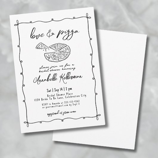 Invitation Fête des mariées Whimsical Pizza Love Drave