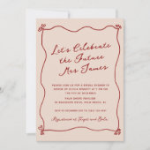 Invitation Fête des mariées Whimsical Quirky Rouge Main Tirée (Devant)