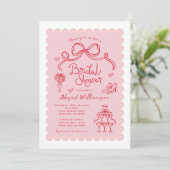 Invitation Fête des mariées Whimsical rouge rose (Debout devant)