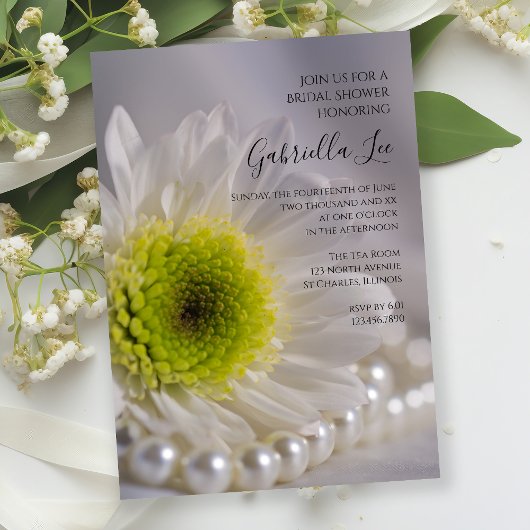Invitation Fête des mariées White Daisy et Pearls