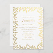 Invitation Fête des mariées White Gold Feuilles (Devant / Derrière)