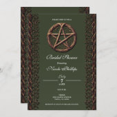 Invitation Fête des mariées Wicca verte en bois Twig Pentacle (Devant / Derrière)