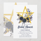 Invitation Fête des mariées Wiccan | Gothique Floral Pentacle (Devant / Derrière)