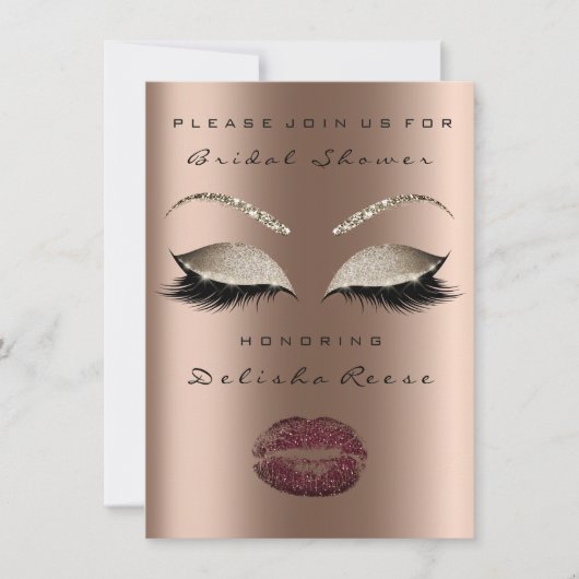 Invitation Fête des mariées Yeux Bronze Sparkly Lips Bourgogn (Devant)