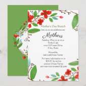Invitation Fête des Mères Aquarelle Fleurs Rouges Brunch  (Devant / Derrière)