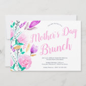 Invitation Fête des mères brunch à l'aquarelle florale rose (Devant)