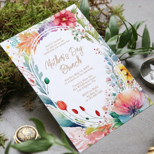 Invitation Fête des Mères Brunch Aquarelle Fleur sauvage Flor