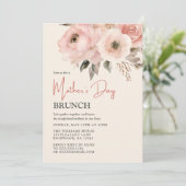 Invitation Fête des mères Brunch Aquarelle rose Floral (Debout devant)