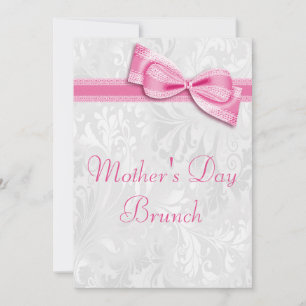 Invitation Fête des mères Brunch Damask et rose Faux Bow