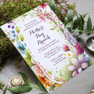 Invitation Fête des mères Brunch Fleur sauvage d'aquarelle Fl