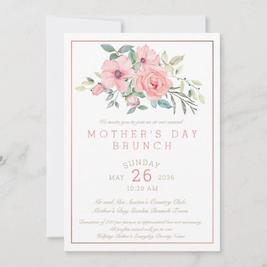 Invitation Fête des mères Brunch Floral Aquarelle (Devant)