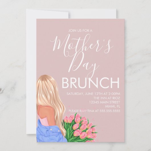 Invitation Fête des mères Brunch Floral Blush Pink Ladies (Devant)
