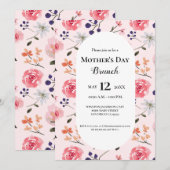 Invitation Fête des mères Brunch Pies roses Floral Custom (Devant / Derrière)